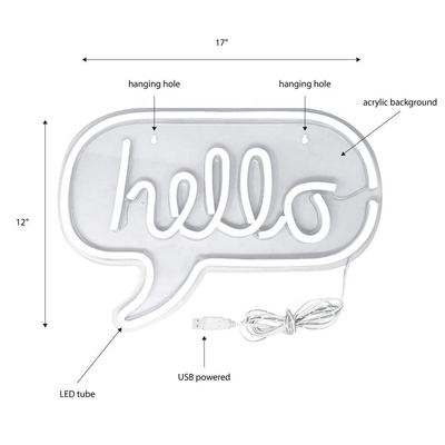 Großes Neon-Hello-Schild mit USB-Leuchte für Kinder