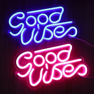 27.5*15cm Custom Blau Gute Vibes Neonschild für Schlafzimmer Wanddekoration USB-betriebene Beleuchtung