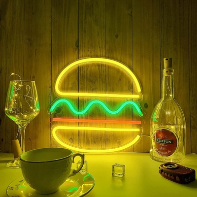 Customisiertes Hamburger-Neon-Lichtschild für Fast-Food-Bar Bistro Kantine öffnet sich im Fenster