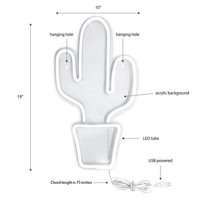 USB-betriebenes LED-Neon-Schild für Schlafzimmerdekor Große Kaktusform für Kinder Jugendliche Jungen Mädchen Schlafsaal