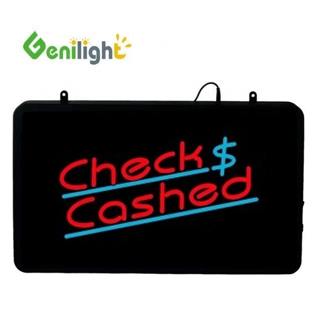 Genilight 22 * 13 Zoll Super Helligkeit LED Check Bargeld Brief Neon offenes Schild für Innenräume