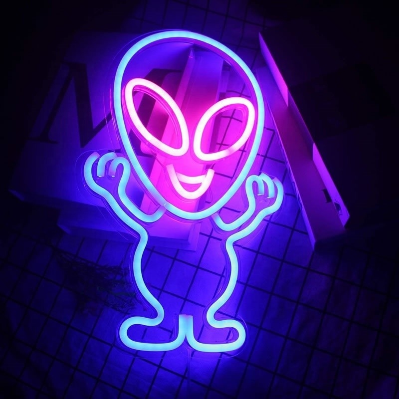 Maßgeschneiderte Werbung für Geschäfte LED-Neon-Schild mit Alien-Design und Acrylmaterial
