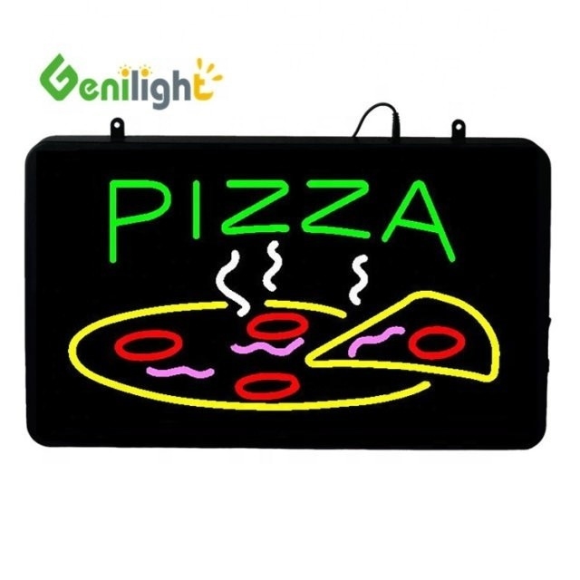 ABS-offene Form Rechteck Custom Pizza Wandlicht Acryl offenes Schild Neon Led mit hängendem Chian