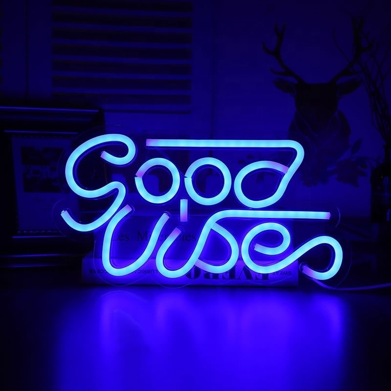 27.5*15cm Custom Blau Gute Vibes Neonschild für Schlafzimmer Wanddekoration USB-betriebene Beleuchtung