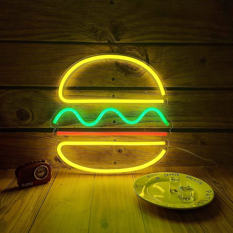 Customisiertes Hamburger-Neon-Lichtschild für Fast-Food-Bar Bistro Kantine öffnet sich im Fenster