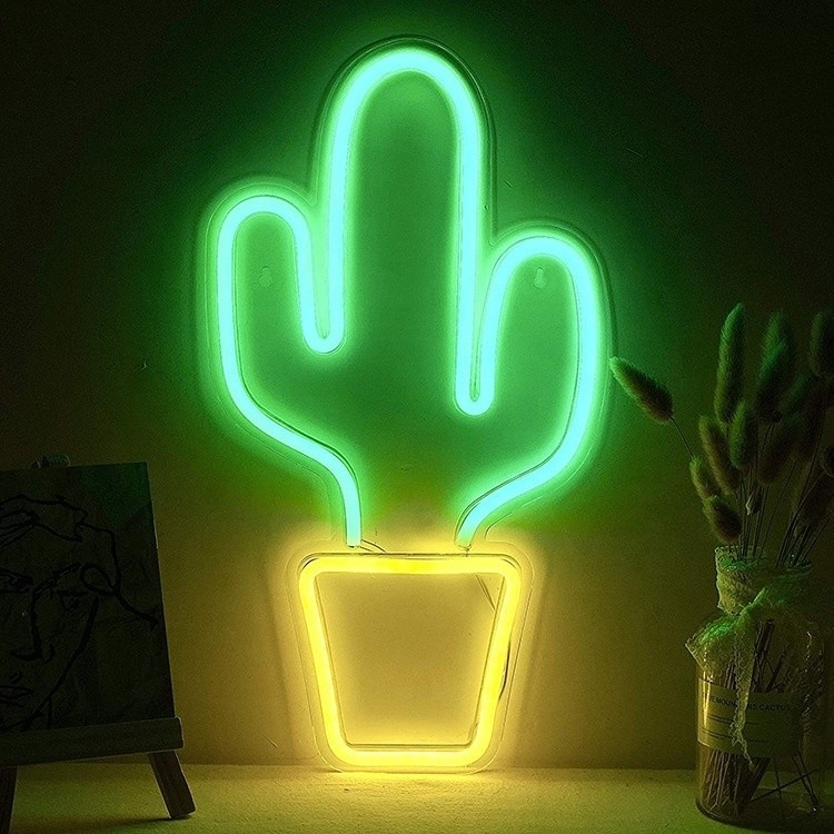 USB-betriebenes LED-Neon-Schild für Schlafzimmerdekor Große Kaktusform für Kinder Jugendliche Jungen Mädchen Schlafsaal