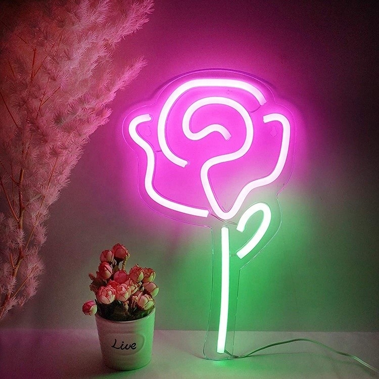 5V Spannung LED-Blumenleuchten Rose Neon Schild für Schlafzimmer Wanddekoration Schalter Party Dekoration